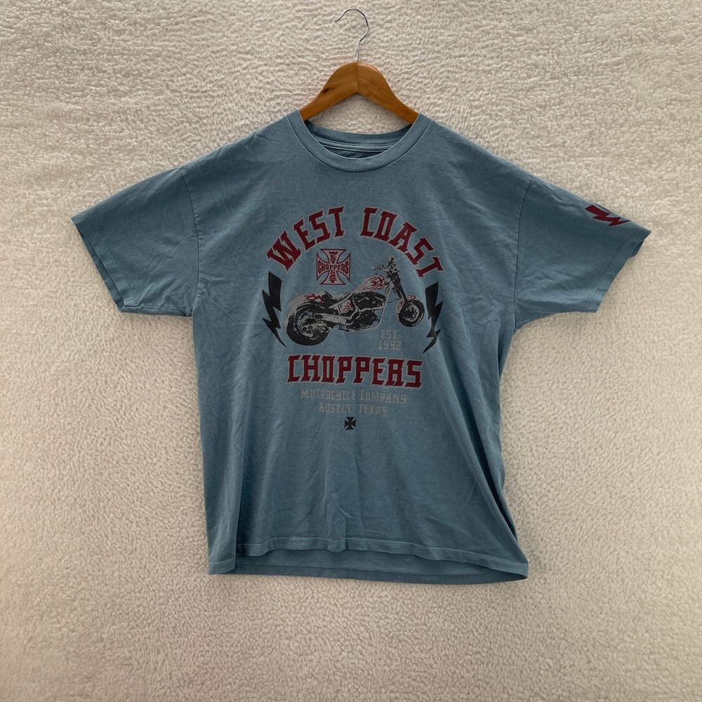 West Coast Choppers Shirt Mens Large Blue Tee T-Shirt Biker Y2K Motorcycle
